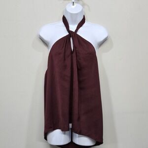 Banana Republic Satin Halter Top Large Burgundy Twist Front Going Out Backless